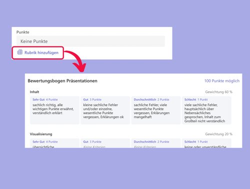Aufgabebeurteilung mit Rubriken Screenshot