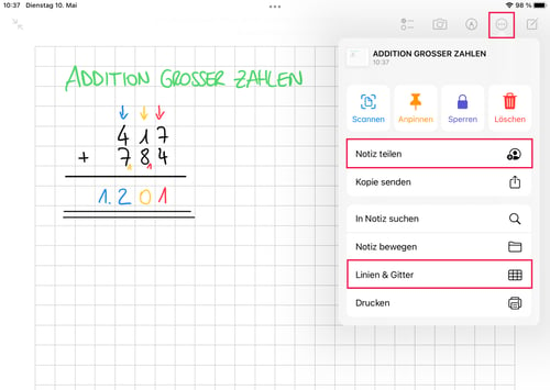 Digitales Tafelbild mit der Notizen-App