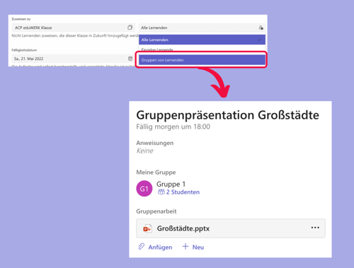 Gruppenfunktion Aufgaben Screenshot