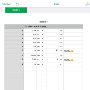 Numbers, digitales Arbeitsblatt, Längeneinheit