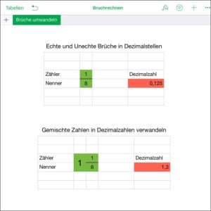 Bruchrechnen am EDU-iPad mit Numbers