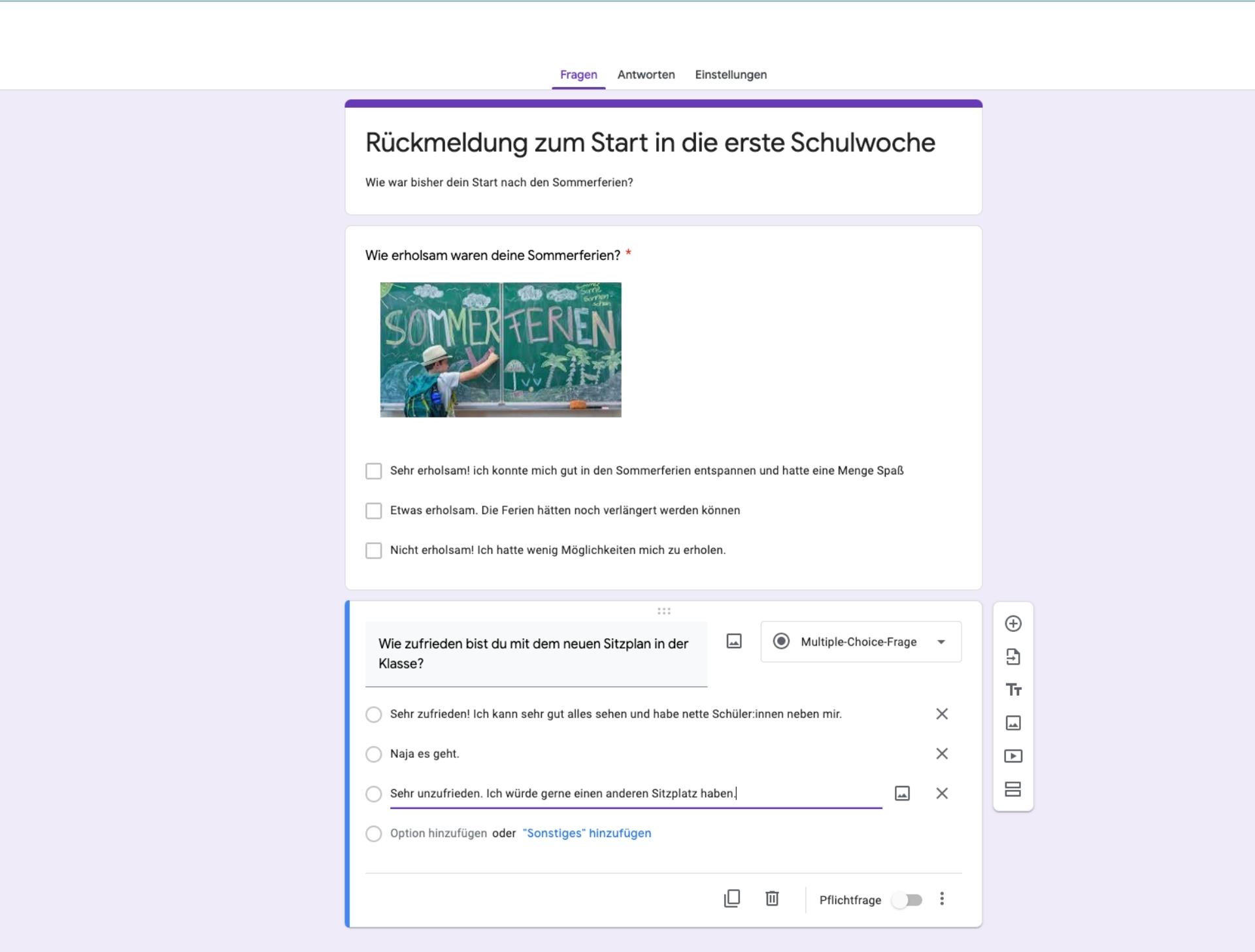 Darstellung einer Google Forms Umfrage